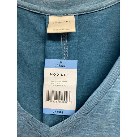Mod Ref Womens Size Large Short Sleeve V-Neck Shirt W/ Back Pleat Baby Blue - Picture 2 of 3